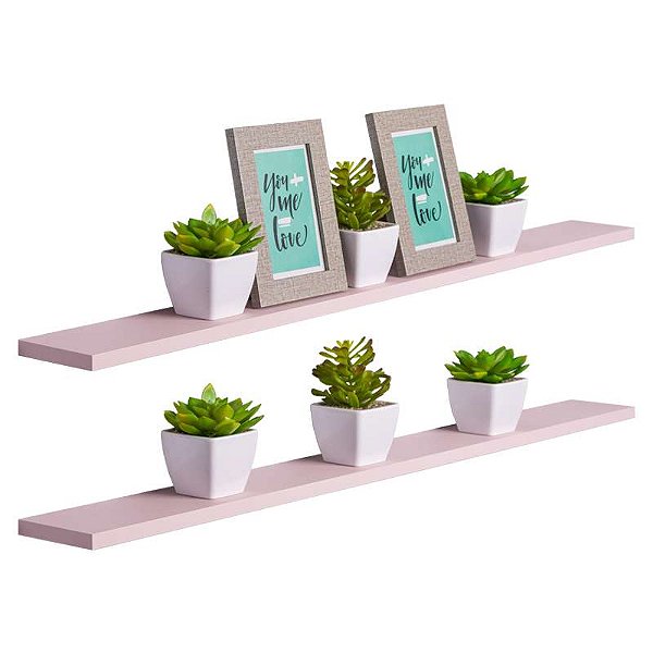 Kit 2 Prateleiras 100 x 15cm Rosa Claro Suporte Invisível