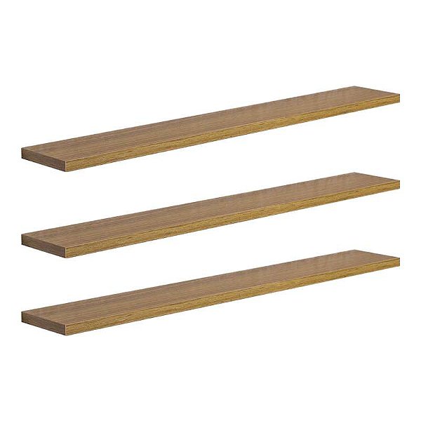 Kit 3 Prateleiras 50 x 10cm Freijó Suporte Invisível