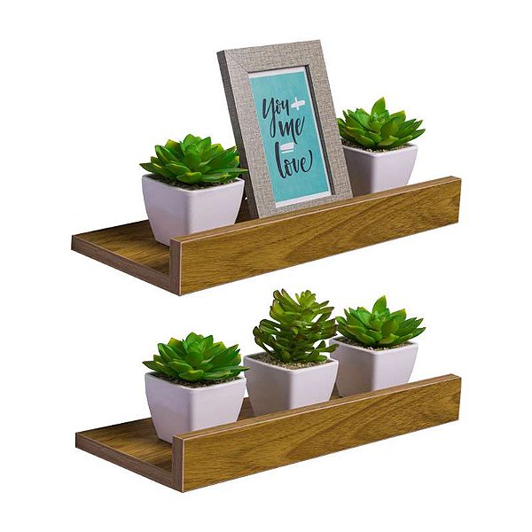 Kit 2 Prateleiras Porta Quadros 50 x 15cm Freijó Suporte Invisível