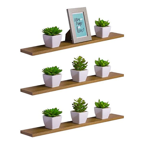 Kit 3 Prateleiras 50 x 15cm Freijó Suporte Invisível