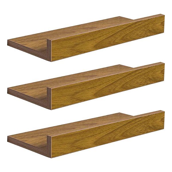 Kit 3 Prateleiras Porta Quadros 50 x 15cm Freijó Suporte Invisível