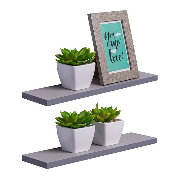 Kit 2 Prateleiras 50 x 20cm Cinza Claro Suporte Invisível