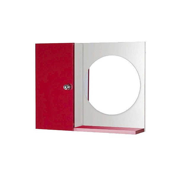 Armário para Banheiro com Espelho Redondo Vermelho