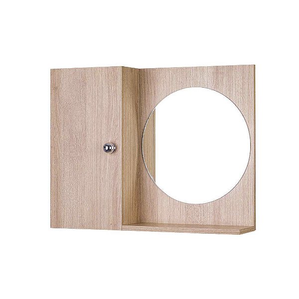 Armário para Banheiro com Espelho Redondo Madeira Clara