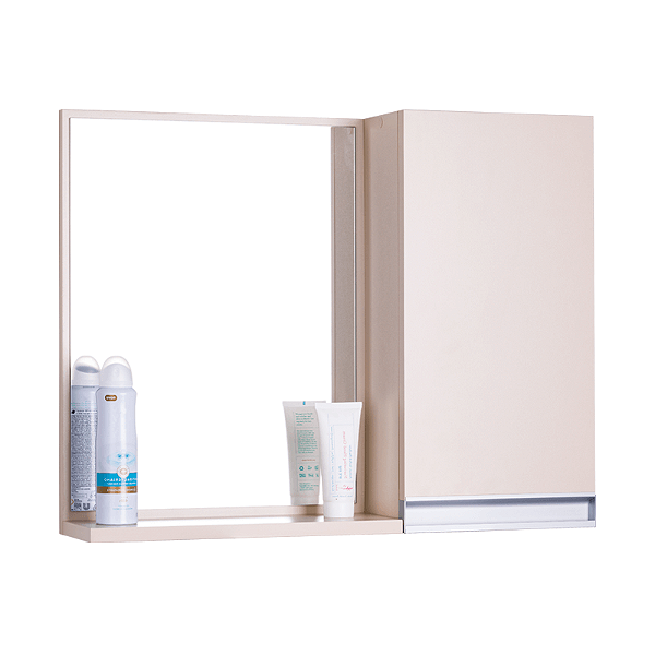 Espelho para Banheiro com Armário Bege Claro Puxador Metal