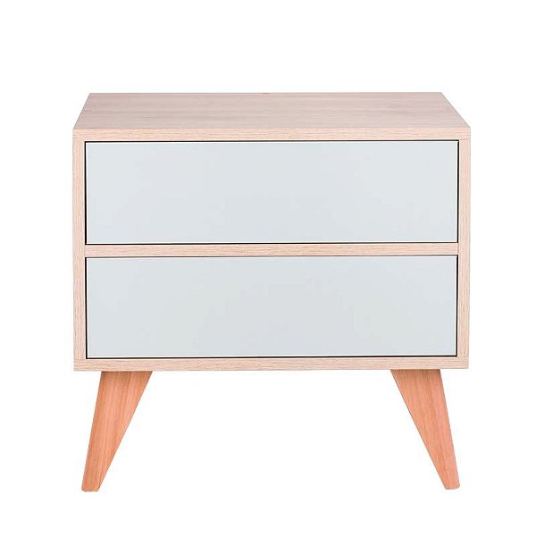 Mesa de Cabeceira Retrô com Portas Bréscia Carvalho e Verde Menta