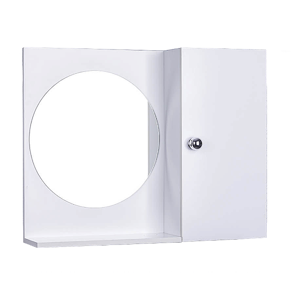 Espelho Redondo para Banheiro com Armário Branco