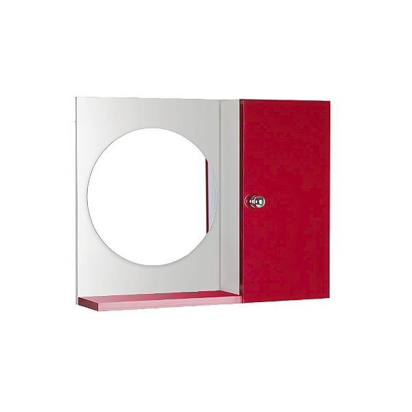Espelho Redondo para Banheiro com Armário Vermelho