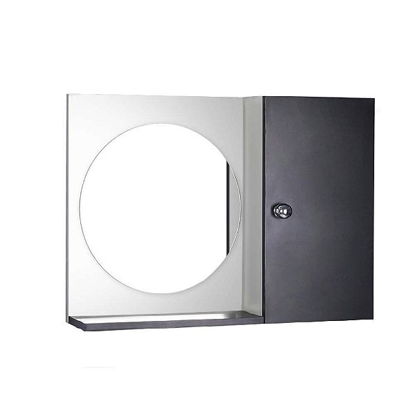 Espelho Redondo para Banheiro com Armário Preto e Branco