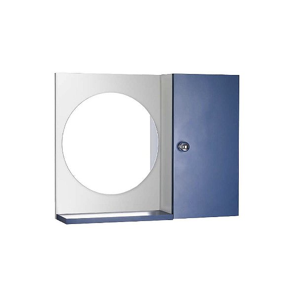 Espelho Redondo para Banheiro com Armário Azul