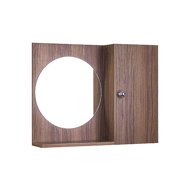 Espelho Redondo para Banheiro com Armário Madeira Escura