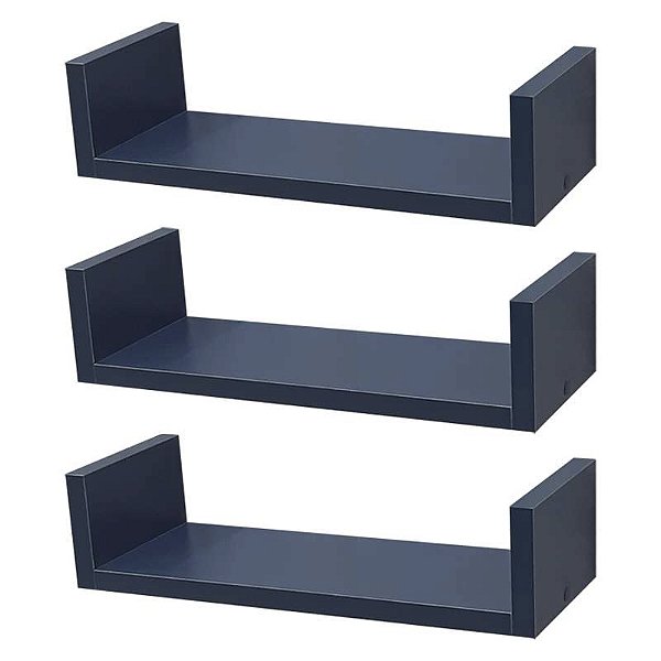 Kit 3 Prateleiras U 50 x 10cm azul Suporte Invisível