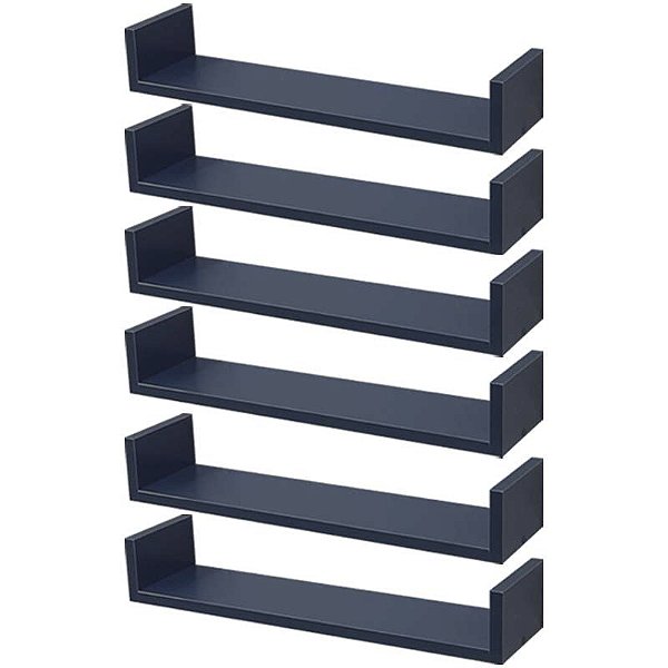 Kit 6 Prateleiras U 50 x 15cm azul Suporte Invisível