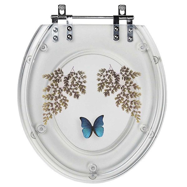 Tampa de Vaso Acrílico Transparente com Borboleta Azul