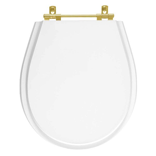 Tampa de Vaso Poliester Avalon Branco para bacia Ideal Standard Com Ferragem Dourada