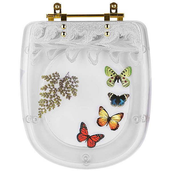 Tampa de Vaso Poliester Sabatini Decorado Borboletas Com Ferragem Dourada