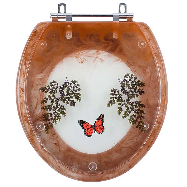 Tampa de Vaso Decorada Marrom com Borboleta Vermelha