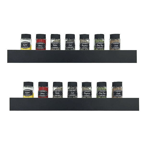 Kit 2 Prateleiras Porta Temperos 50 x 10cm Preto