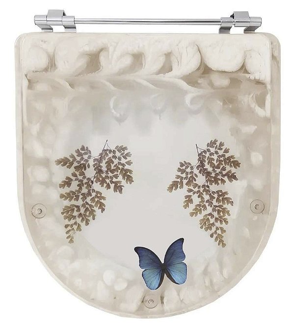 Tampa De Vaso Acrílico Calypso Bege Decorada com Borboleta Azul para Incepa