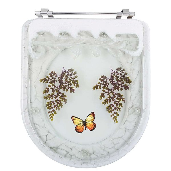 Tampa para Vaso Incepa Acrílico Calypso Branco com Borboleta Amarela