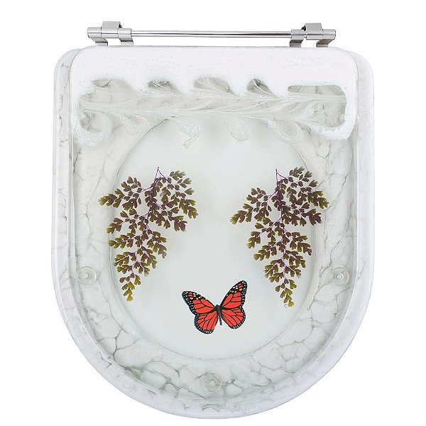 Tampa para Vaso Incepa Acrílico Calypso Branco com Borboleta Vermelha