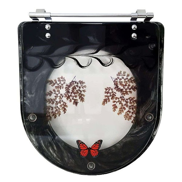 Tampa para Vaso Incepa Acrílico Calypso Preto Decorada com Borboleta Vermelha