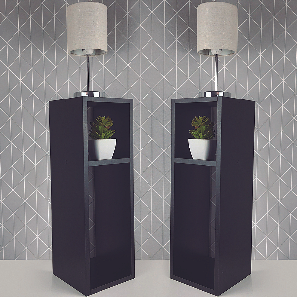 Conjunto Mesa De Cabeceira Pequena 20x20x60cm Preto Quarto Sala