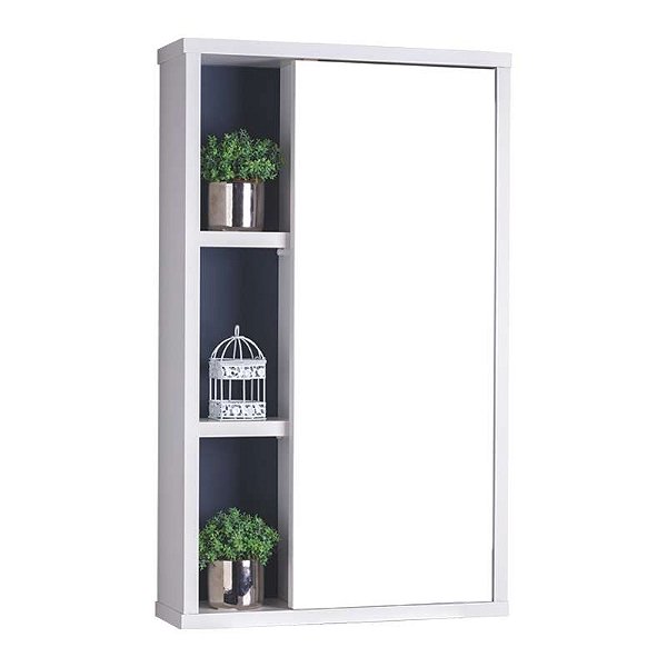 Armário com Espelho para Banheiro Milano Branco e Azul Marinho