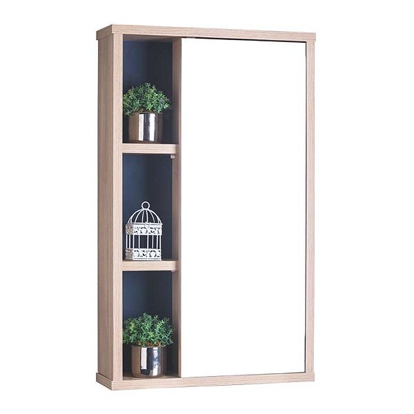 Armário com Espelho para Banheiro Milano Carvalho e Azul Marinho