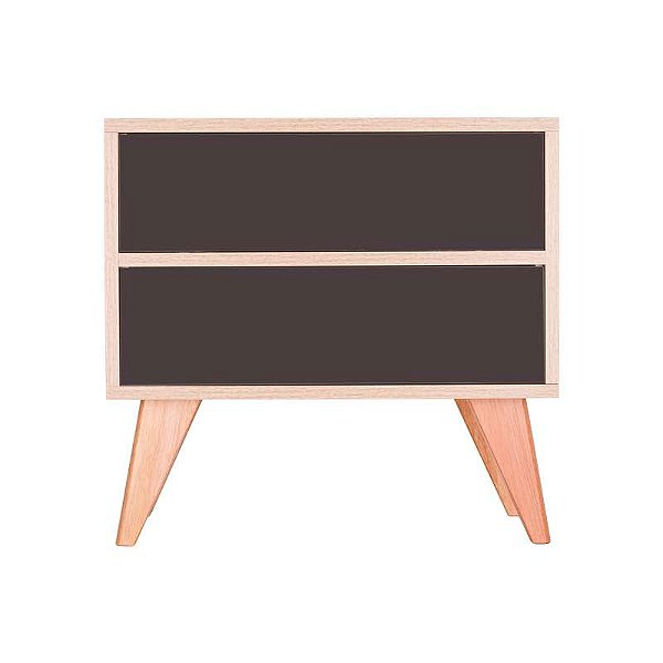 Mesa de Cabeceira Retrô com Portas Bréscia Carvalho e Grafite