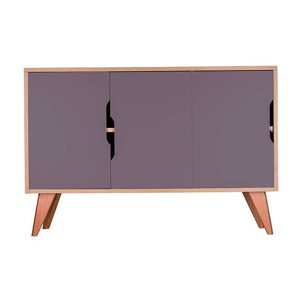 Balcão Buffet Retrô com 3 Portas Carvalho e Cinza Claro