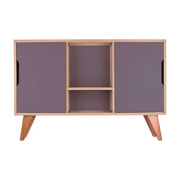 Balcão Buffet Retrô com 2 Portas Carvalho e Cinza Claro