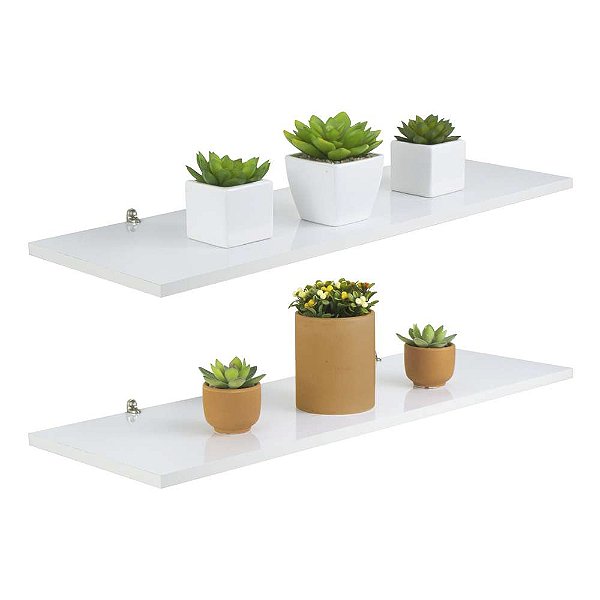 Kit 2 Prateleira Branca MDF 60 x 15cm Suporte Invisível