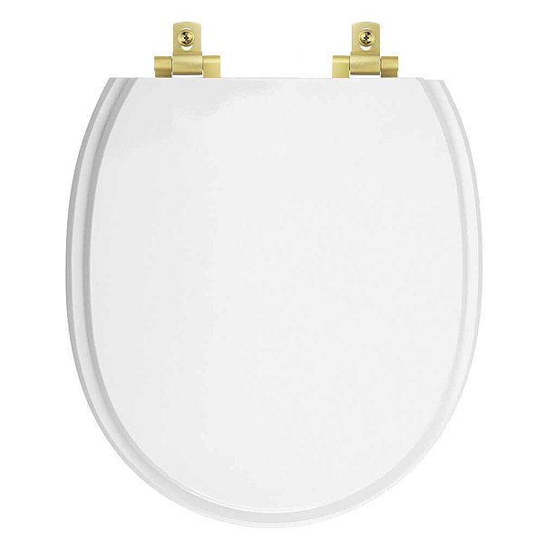 Assento Sanitário Laqueado Soft Close Village Branco para vaso Deca com Ferragem Dourada