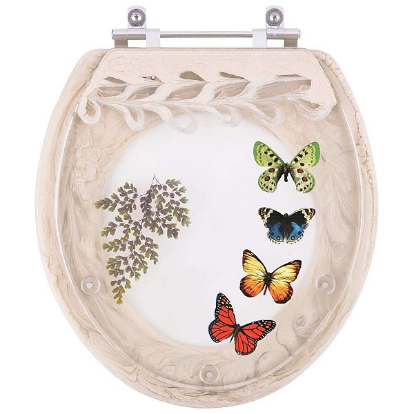 Tampa de Vaso Poliéster Decorada Borboleta Oval Bege para Todos os Fabricantes