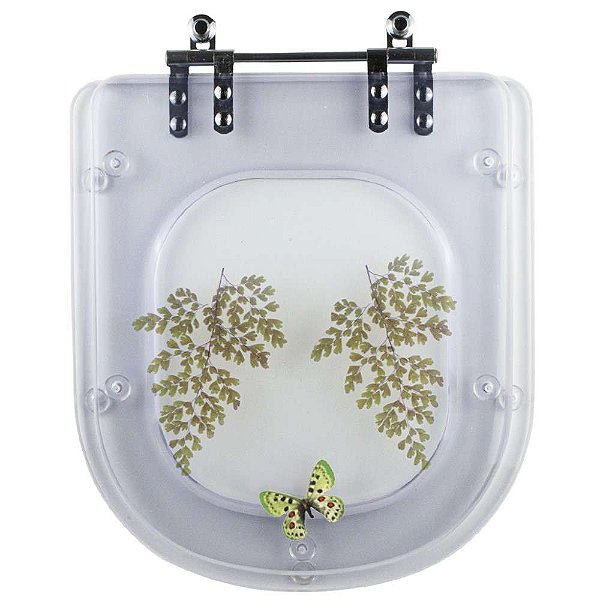 Assento Sanitário Tampa de Vaso Vogue Plus Transparente Decorado Borboleta Verde