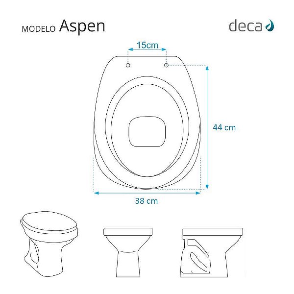 Assento Sanitário Almofadado Soft Close Aspen Preto para vaso Deca