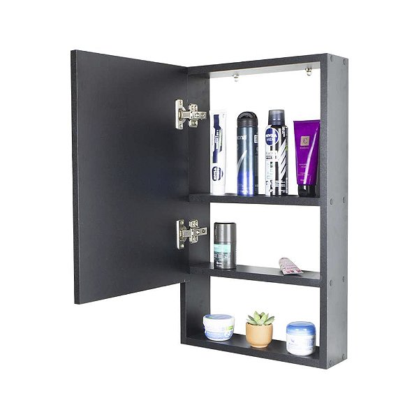 Armário para Banheiro com Espelho Tebas Preto 34cm