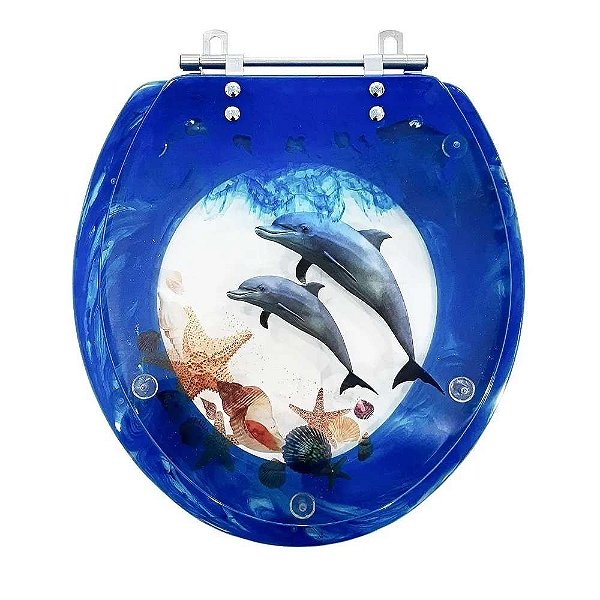 Tampa De Vaso Decorada Convencional Golfinhos E Conchas Azul