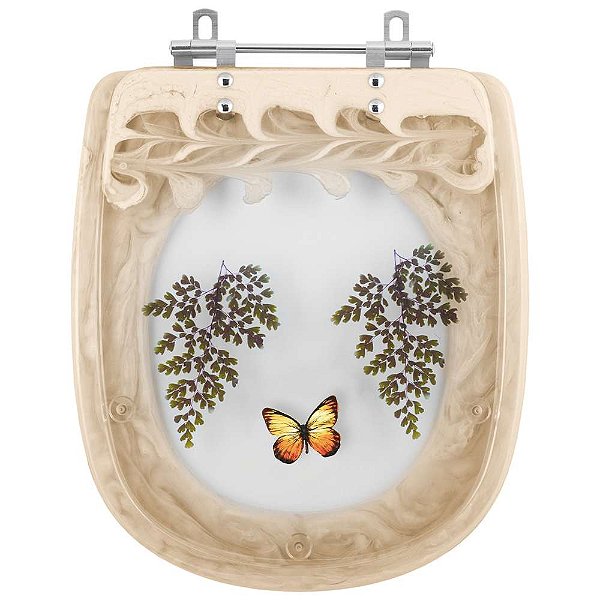 Tampa De Vaso Acrílico Paris Bege Decorado com Borboleta Amarela para Ideal Standard