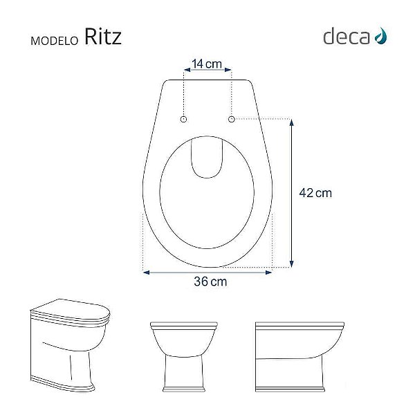 Tampa de Vaso Sanitário com Amortecedor Ritz Branco para bacia Deca