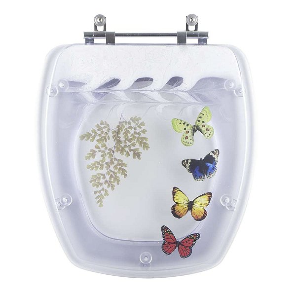 Tampa de Vaso Poliéster Decorada Borboleta City Branco para louça Celite