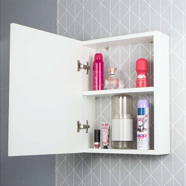 Armário para Banheiro com Espelho Luxor Branco 34cm