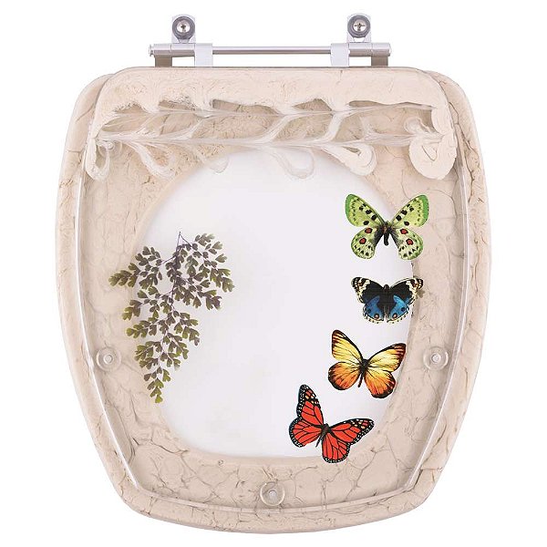Tampa de Vaso Poliéster Decorada Borboleta Thema Bege para louça Incepa