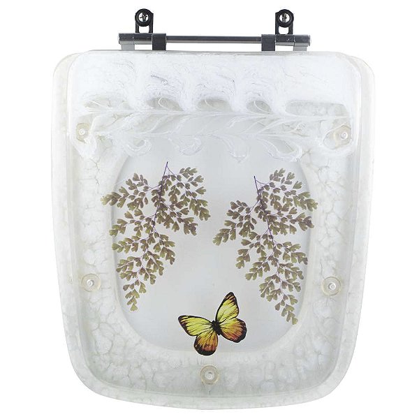 Tampa de Vaso Poliéster Decorada Borboleta Amarela Boss Branco para louça Incepa