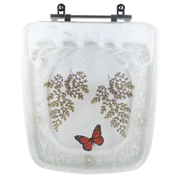 Tampa de Vaso Poliéster Decorada Borboleta Boss Branco para louça Incepa