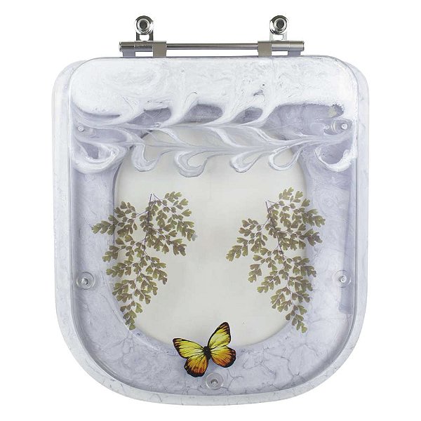 Tampa de Vaso Poliéster Decorada Borboleta Gap Branco para louça Roca