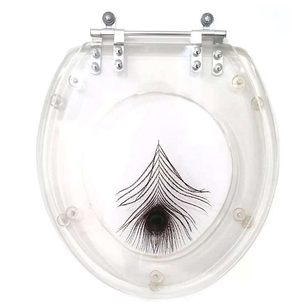 Tampa De Vaso Acrilico Transparente Decorada Pena De Pavão