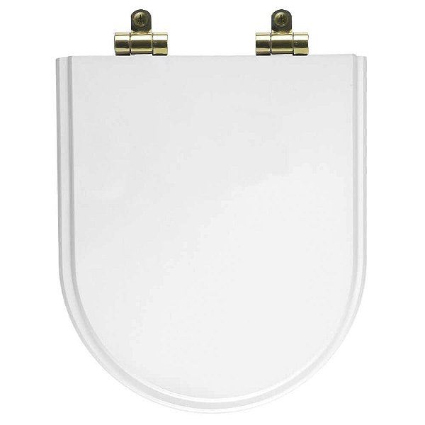 Tampa de Vaso Poliéster Com Amortecedor Link/LK Branco para Bacia Deca com Ferragem Dourada