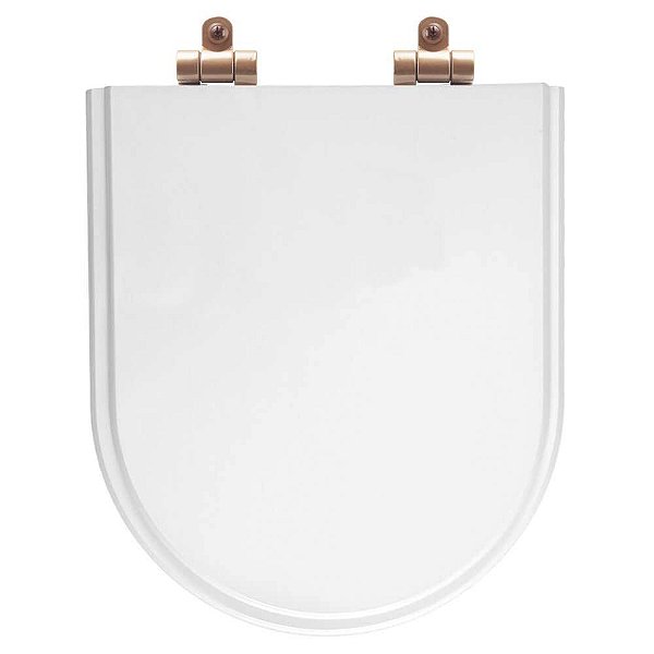 Tampa de Vaso Poliéster Com Amortecedor Link/LK Branco para Bacia Deca com Ferragem Rose Gold